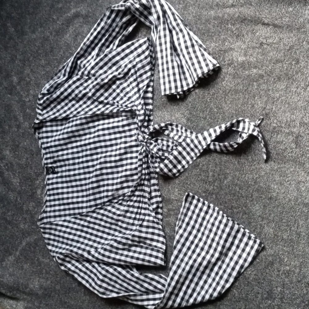 Windsor black and white gingham tie front top
